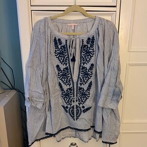 Victoria Secret Embroidered Blue and White Women's Top